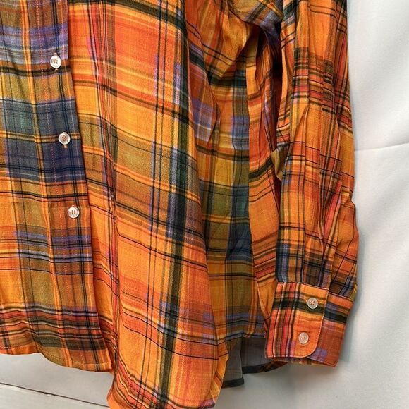Charlie Holiday Maple Shirt Camden plaid orange blouse size 2 NWT - Picture 7 of 16